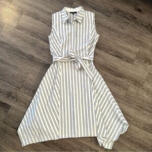 Lafayette 148 Striped Asymmetric Button Down Midi Dress